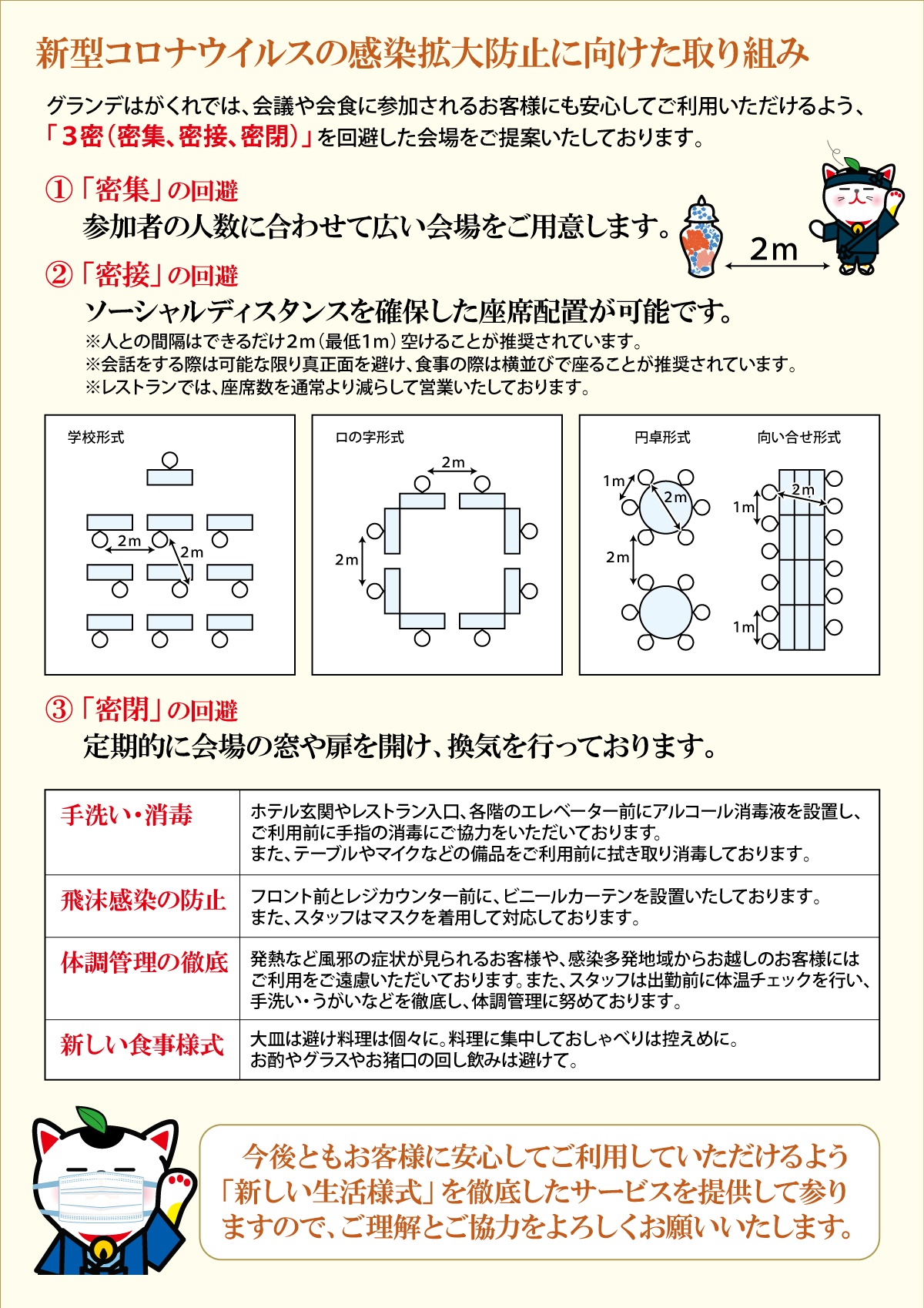 新しい生活様式 で会議 宴会を安全に行いましょう グランデはがくれ